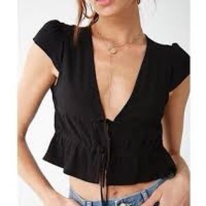 Forever 21 puff sleeve sweetheart peplum top